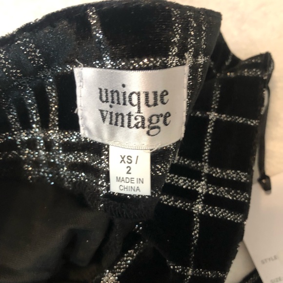 NWT Unique Vintage Black and Silver Plaid Velvet Rizzo Cigarette Pants - Picture 4 of 4